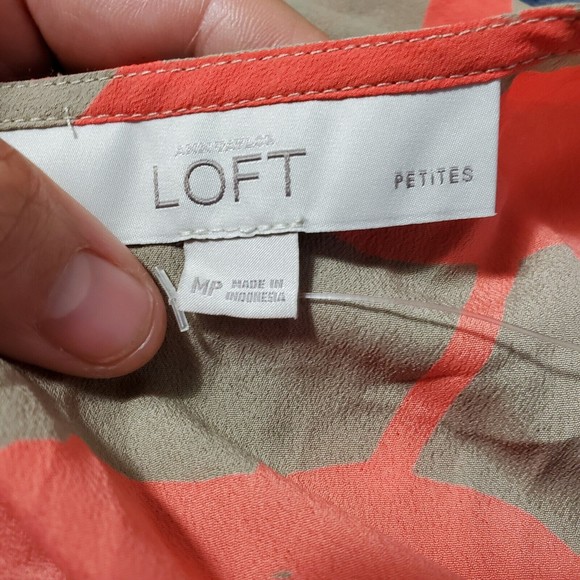LOFT Tank Top Blouse Top Orange Brown Floral Sleeveless Bow Tie Ruffle Sz MP - Picture 3 of 6